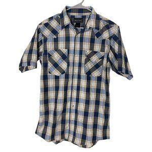 Vintage High Noon Mens Plaid Western Pearl Snap Short Sleeve Shirt Cowboy Size S